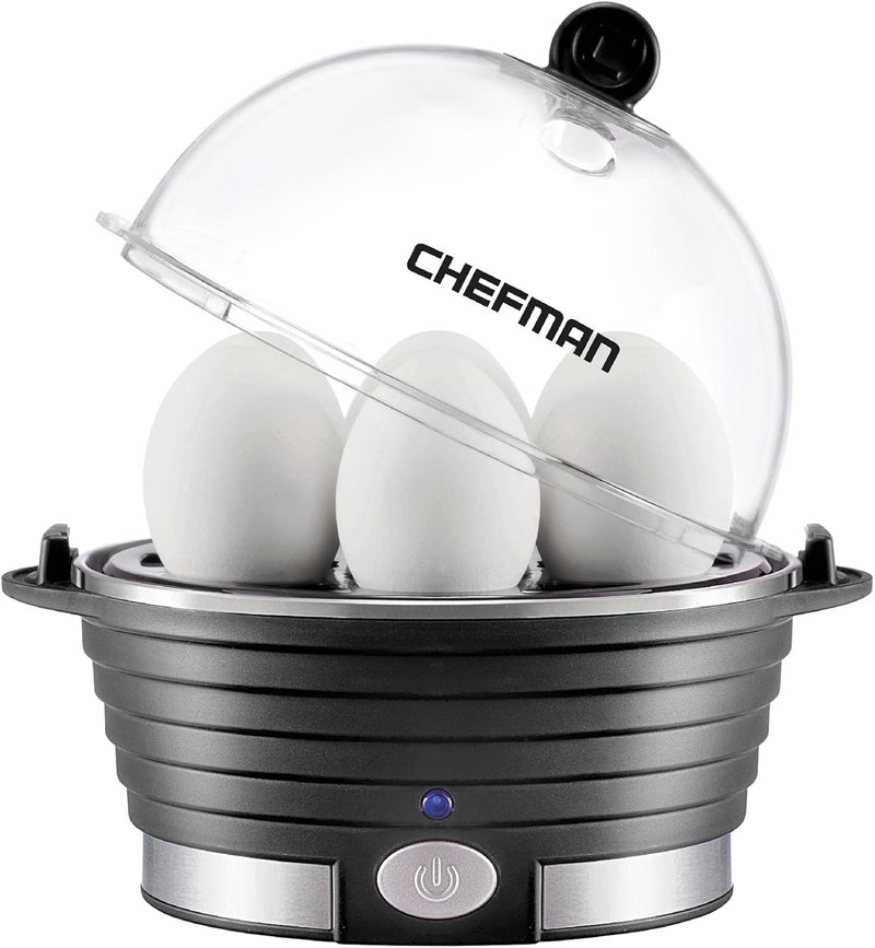 Chefman Egg-Maker Rapid Poacher, Food & Vegetable Steamer, Quickly Makes Up to 6, Hard, Medium or Soft Boiled, Poaching/Omelet Tray Included, Ready Signal, BPA-Free, BLACK - Image 1